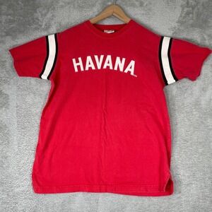 Steve & Barrys Havana Shirt Mens Medium Red Varsity Stripe Graphic Spellout Y2K